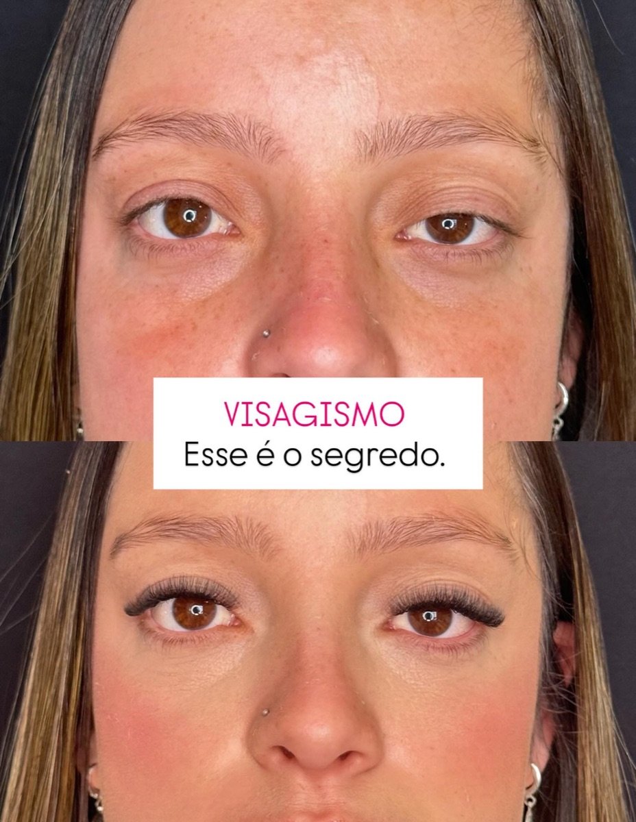 Antes e depois de extensão de cílios